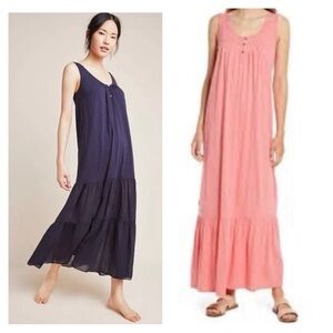 Anthropologie Velvet By Graham Spencer Lise Pink Cotton Slub Maxi Dress